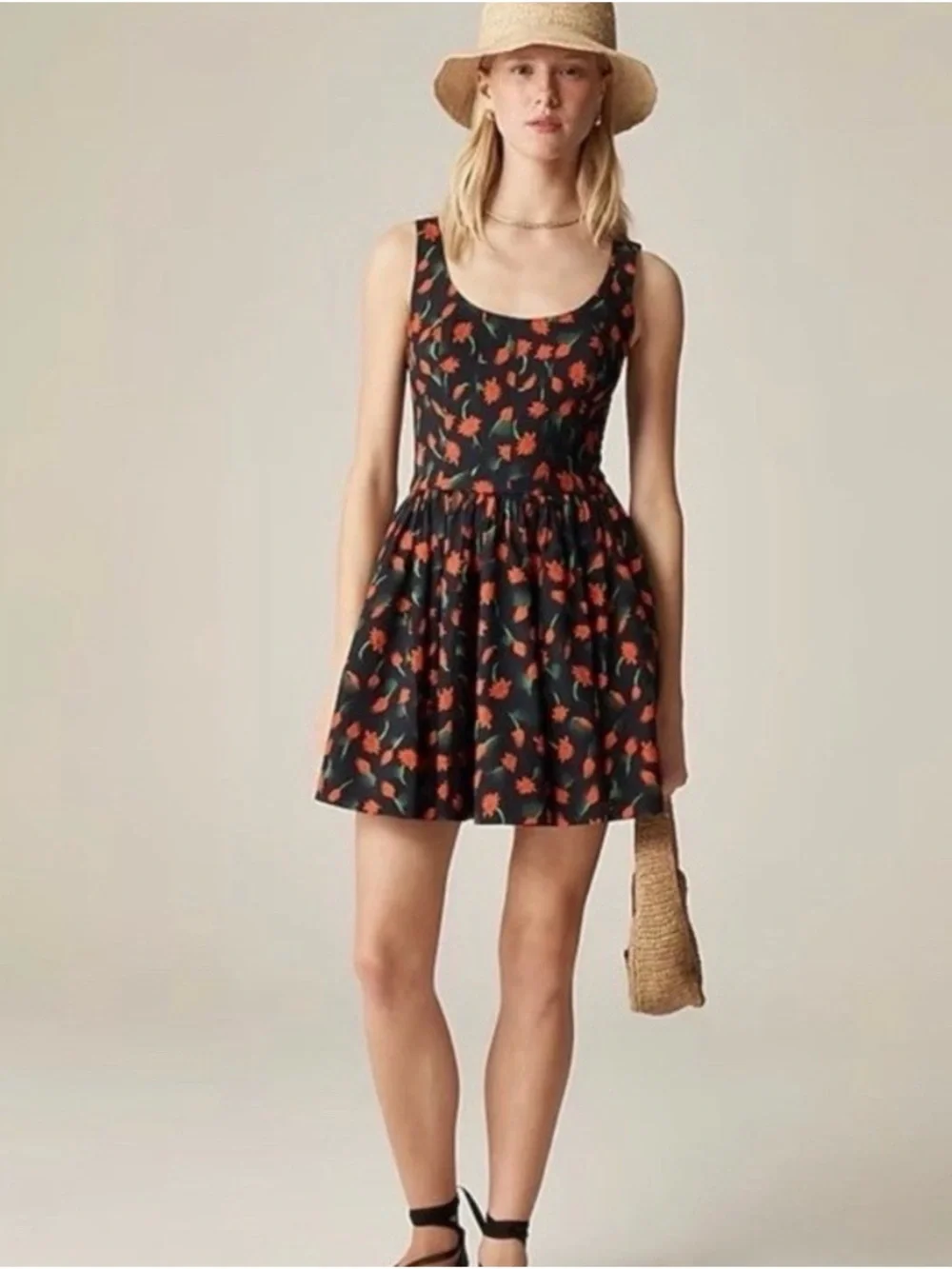 J. Crew Black Mini Dress with Red Floral Motif - Picture 8 of 8